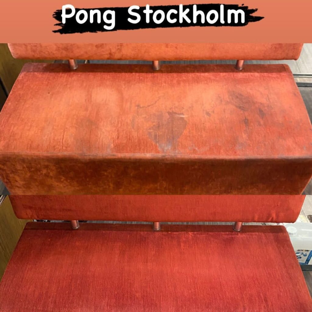 Röda stoppade möbler på Pong Stockholm